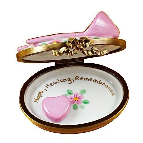 Pink Breast Cancer Ribbon Porcelain Limoges special occasions French Trinket Box