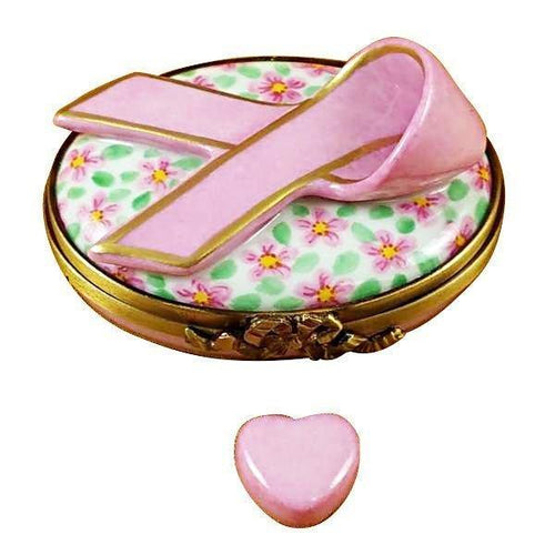 Pink Breast Cancer Ribbon Porcelain Limoges special occasions French Trinket Box