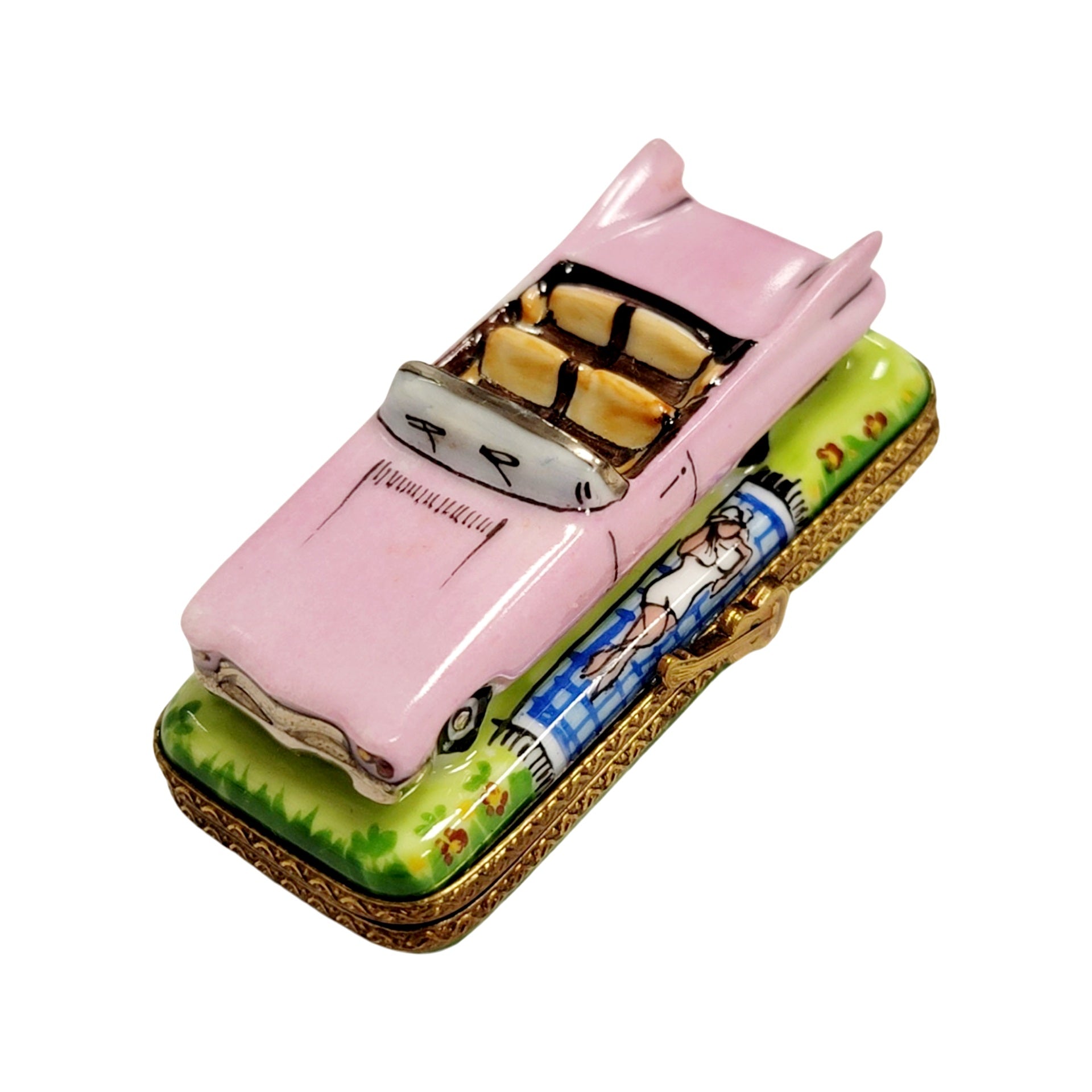 Pink Cadillac Convertible Limoges Box Porcelain Limoges limoges box moving vehicals car French Trinket Box