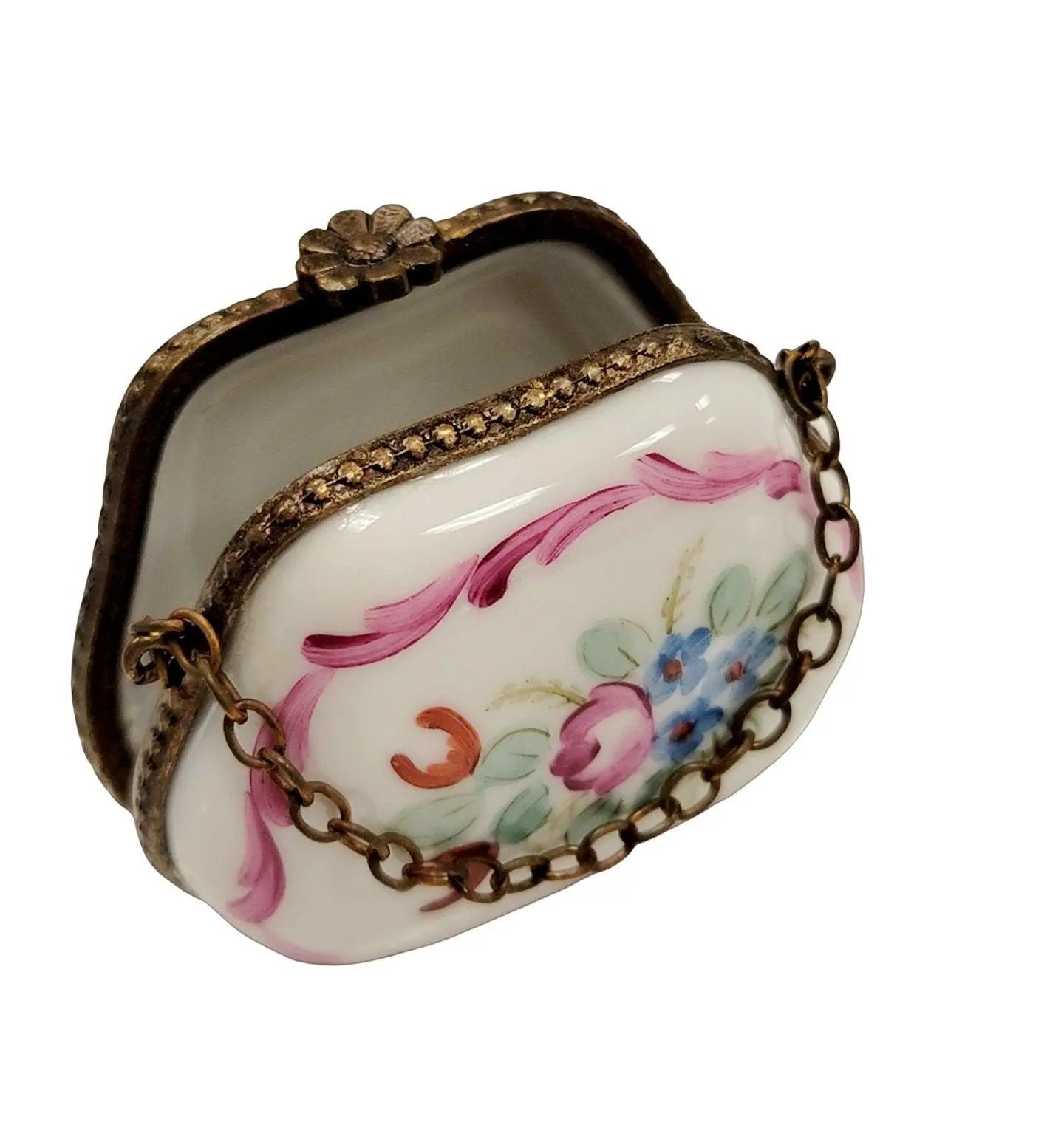 Pink Floral Hand Painted Purse Porcelain Limoges purse trinket box limoges French Trinket Box