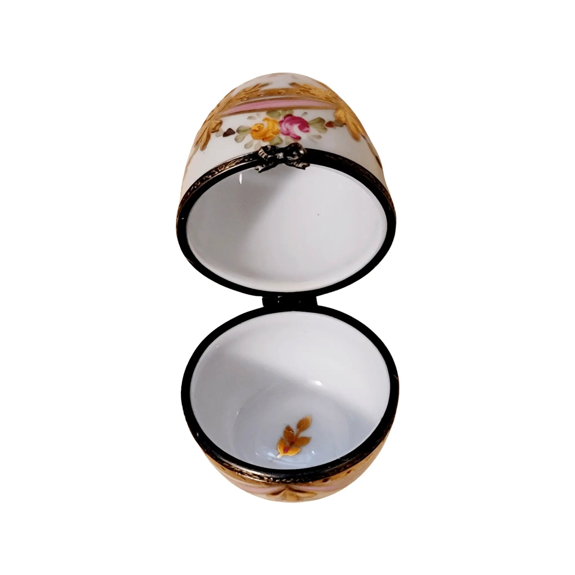Pink Gold Ribbon Egg Trinket Porcelain Limoges egg French Trinket Box