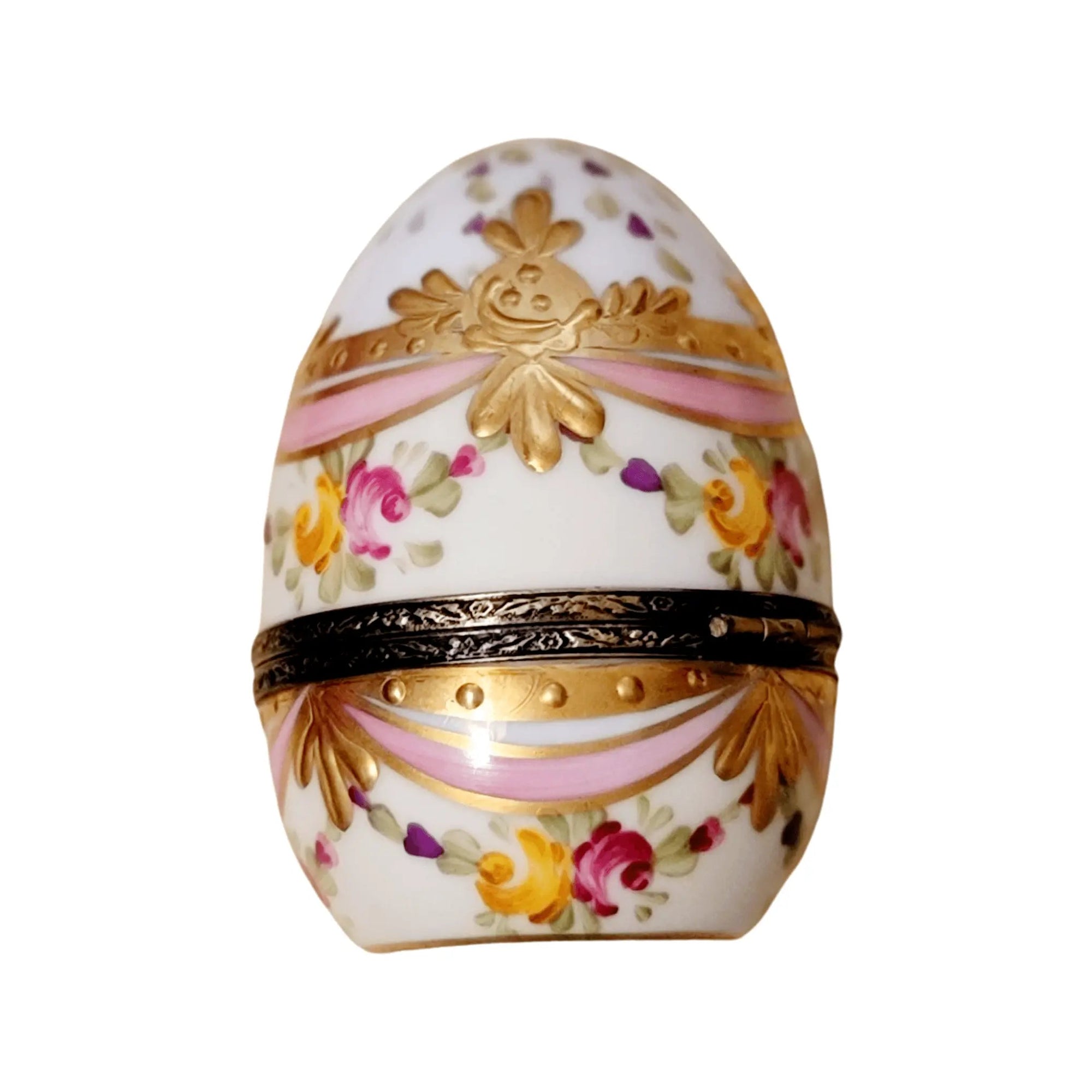 Pink Gold Ribbon Egg Trinket Porcelain Limoges egg French Trinket Box