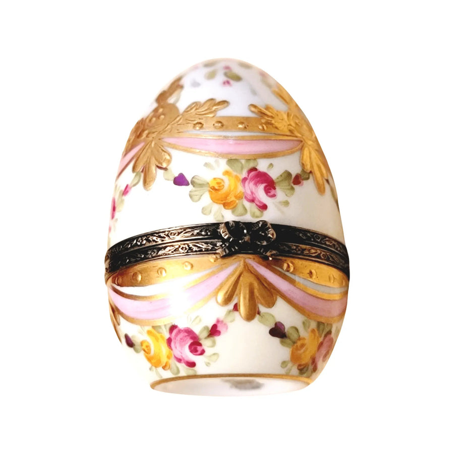 Pink Gold Ribbon Egg Trinket Porcelain Limoges egg French Trinket Box