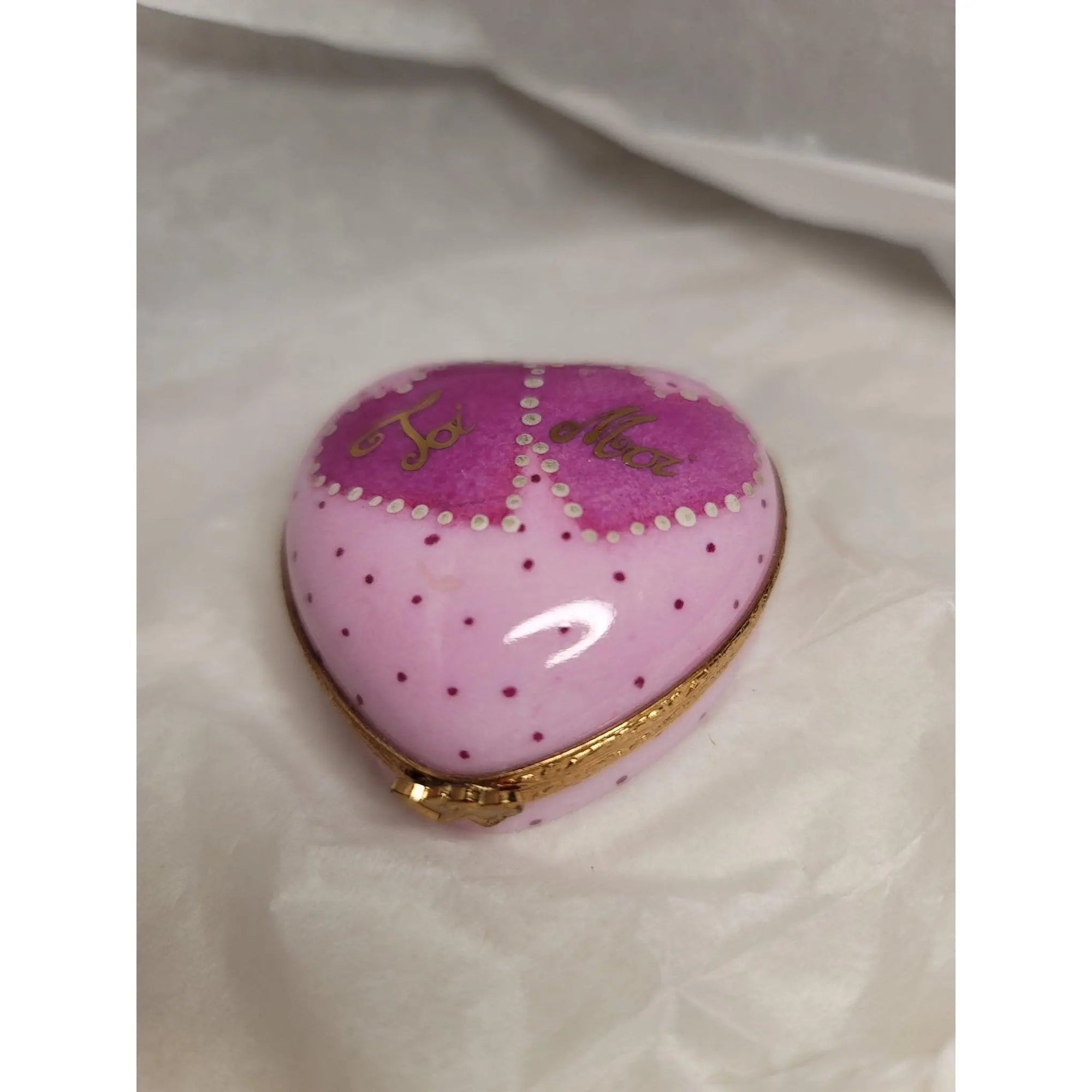 Pink Heart Moi Toi Box Porcelain Limoges heart love Valentine Limoges Box French Trinket Box