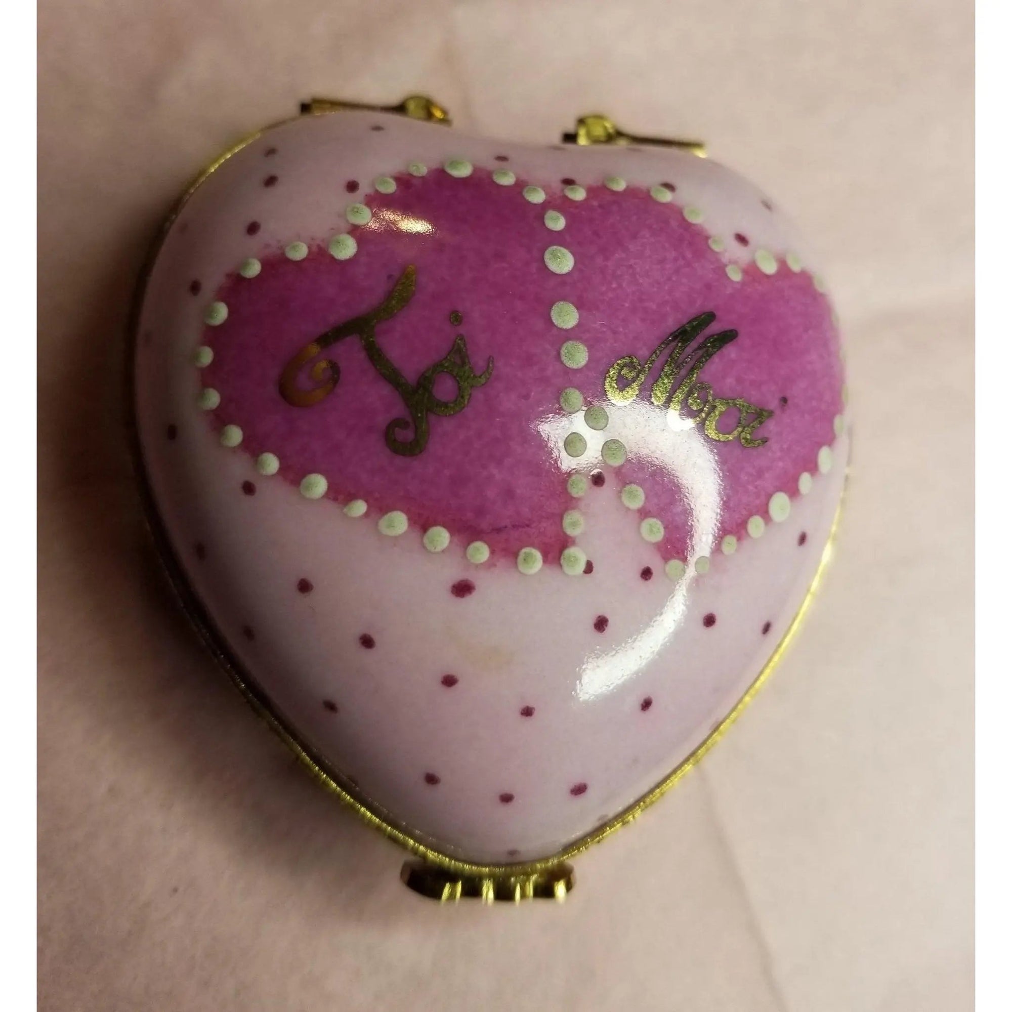 Pink Heart Moi Toi Box Porcelain Limoges heart love Valentine Limoges Box French Trinket Box