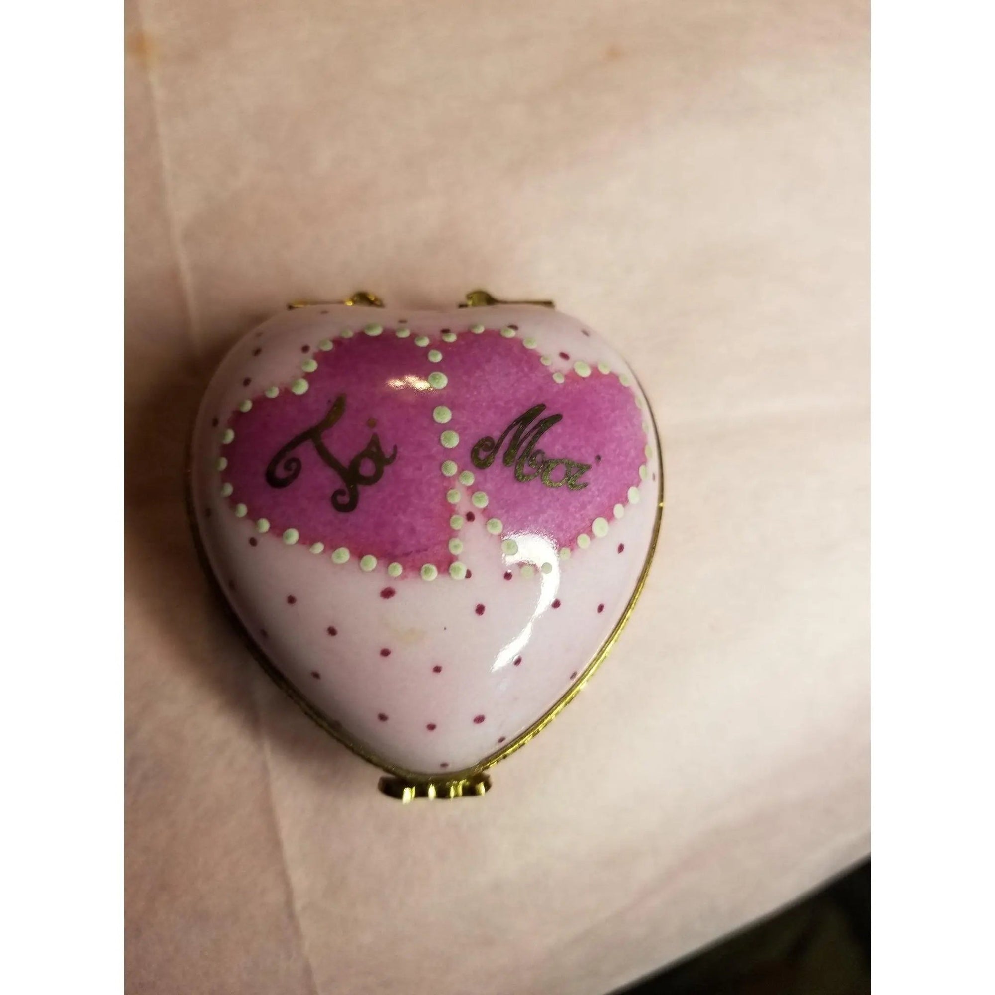Pink Heart Moi Toi Box Porcelain Limoges heart love Valentine Limoges Box French Trinket Box