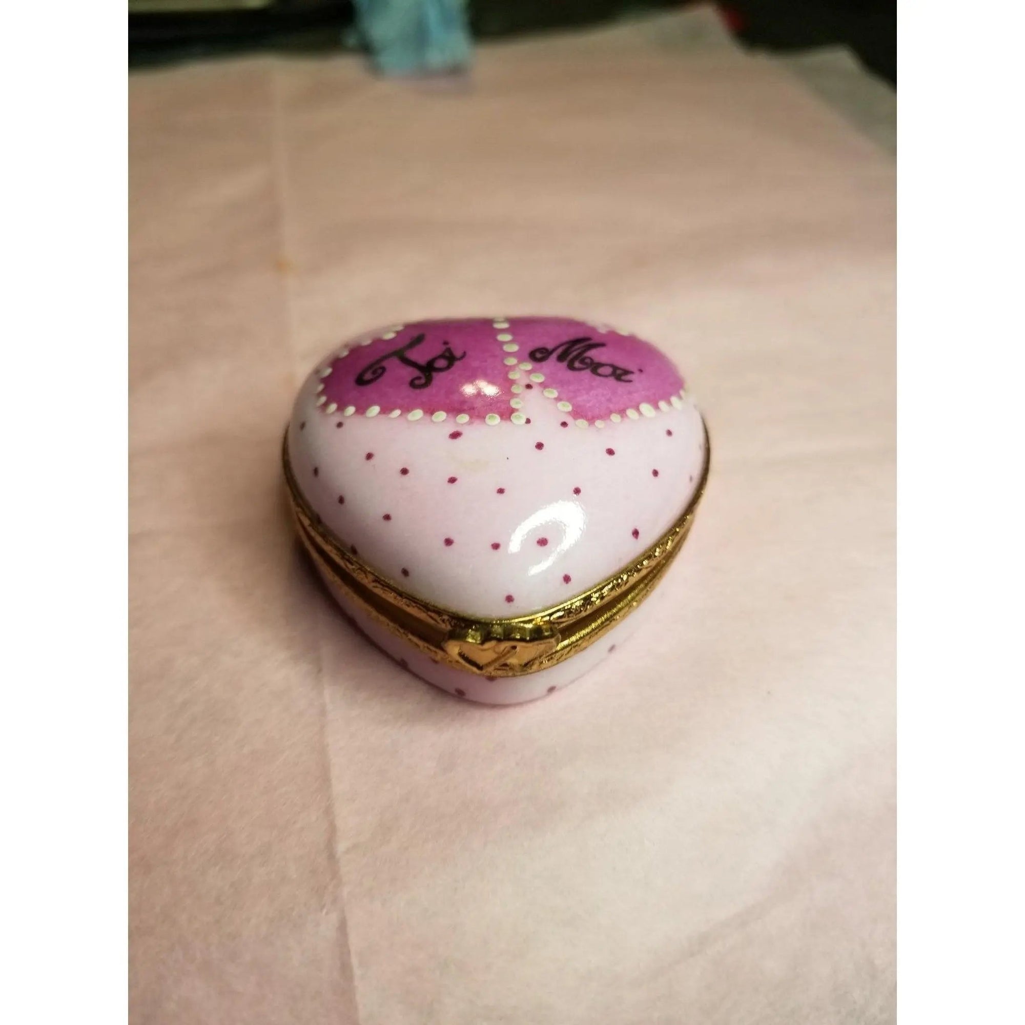 Pink Heart Moi Toi Box Porcelain Limoges heart love Valentine Limoges Box French Trinket Box