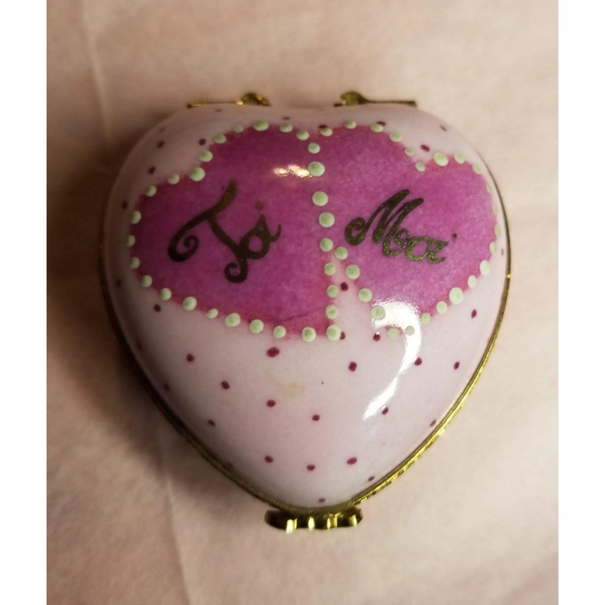 Pink Heart Moi Toi Box Porcelain Limoges heart love Valentine Limoges Box French Trinket Box