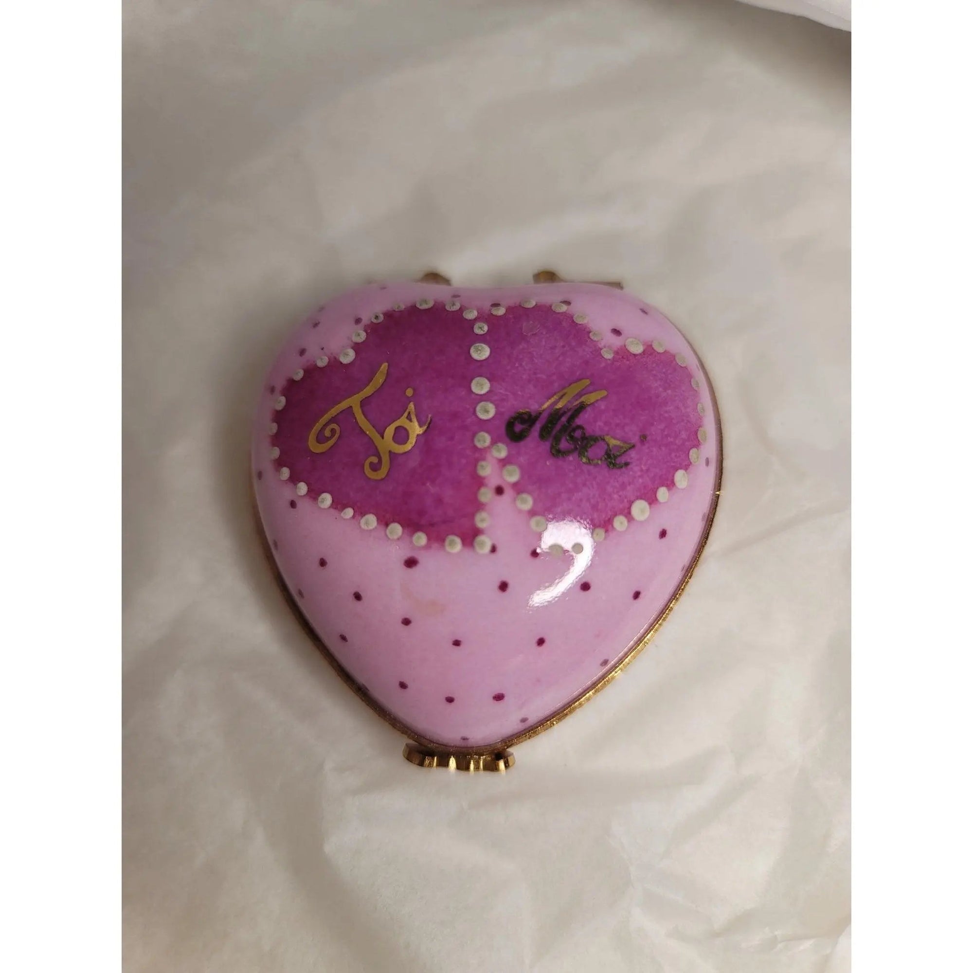 Pink Heart Moi Toi Box Porcelain Limoges heart love Valentine Limoges Box French Trinket Box