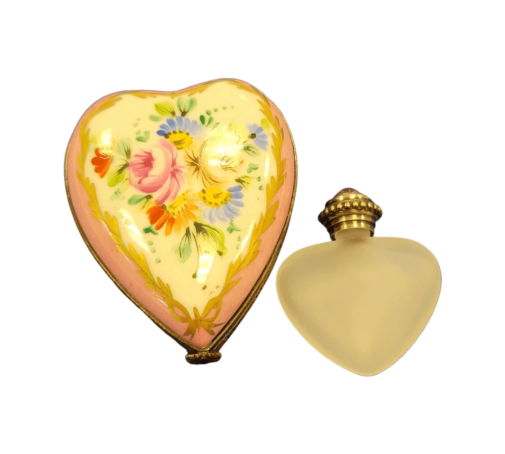 Pink Heart Perfume Box Porcelain Limoges Perfume Heart French Trinket Box