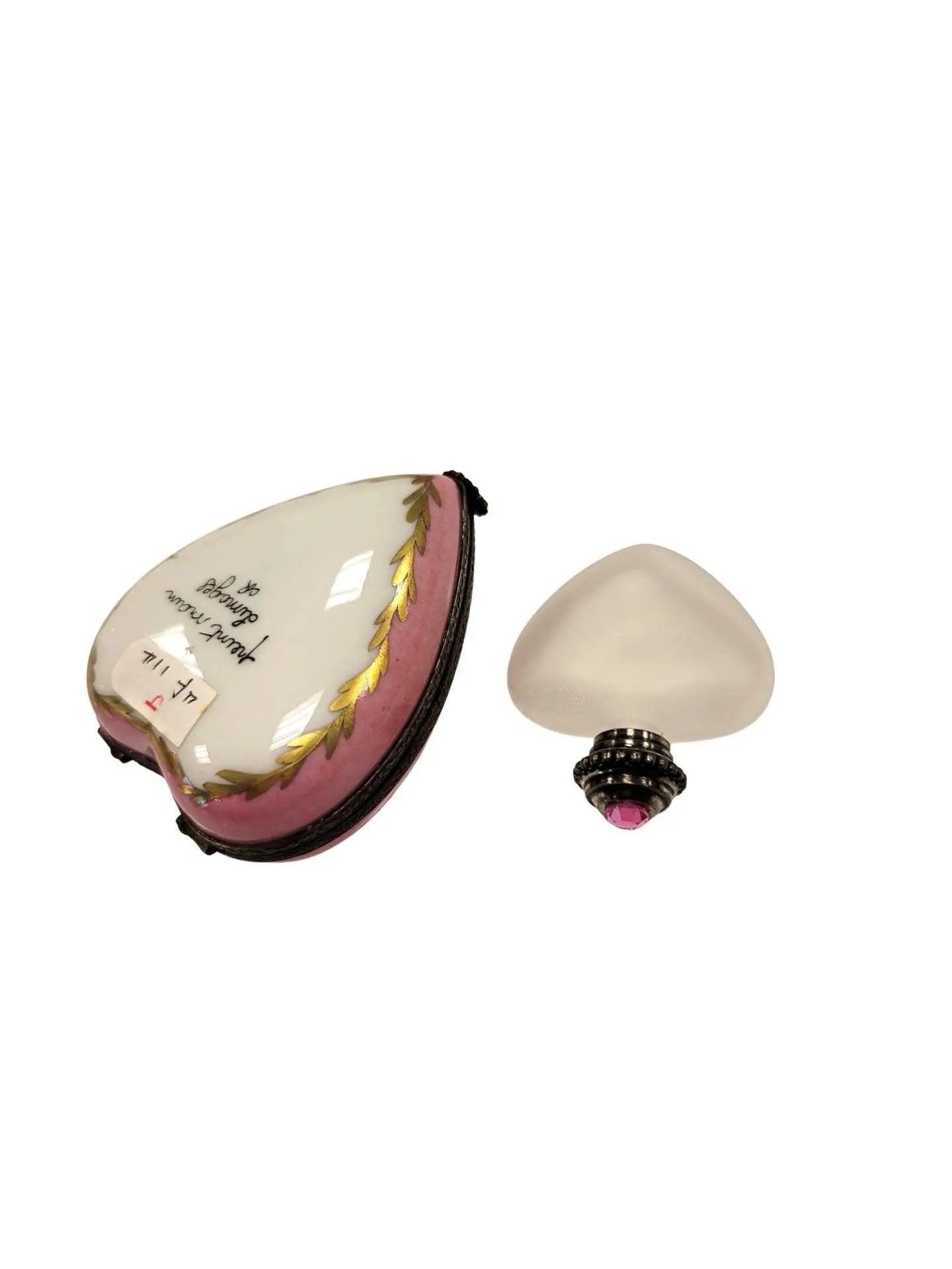 Pink Heart Perfume Box Porcelain Limoges Perfume Heart French Trinket Box
