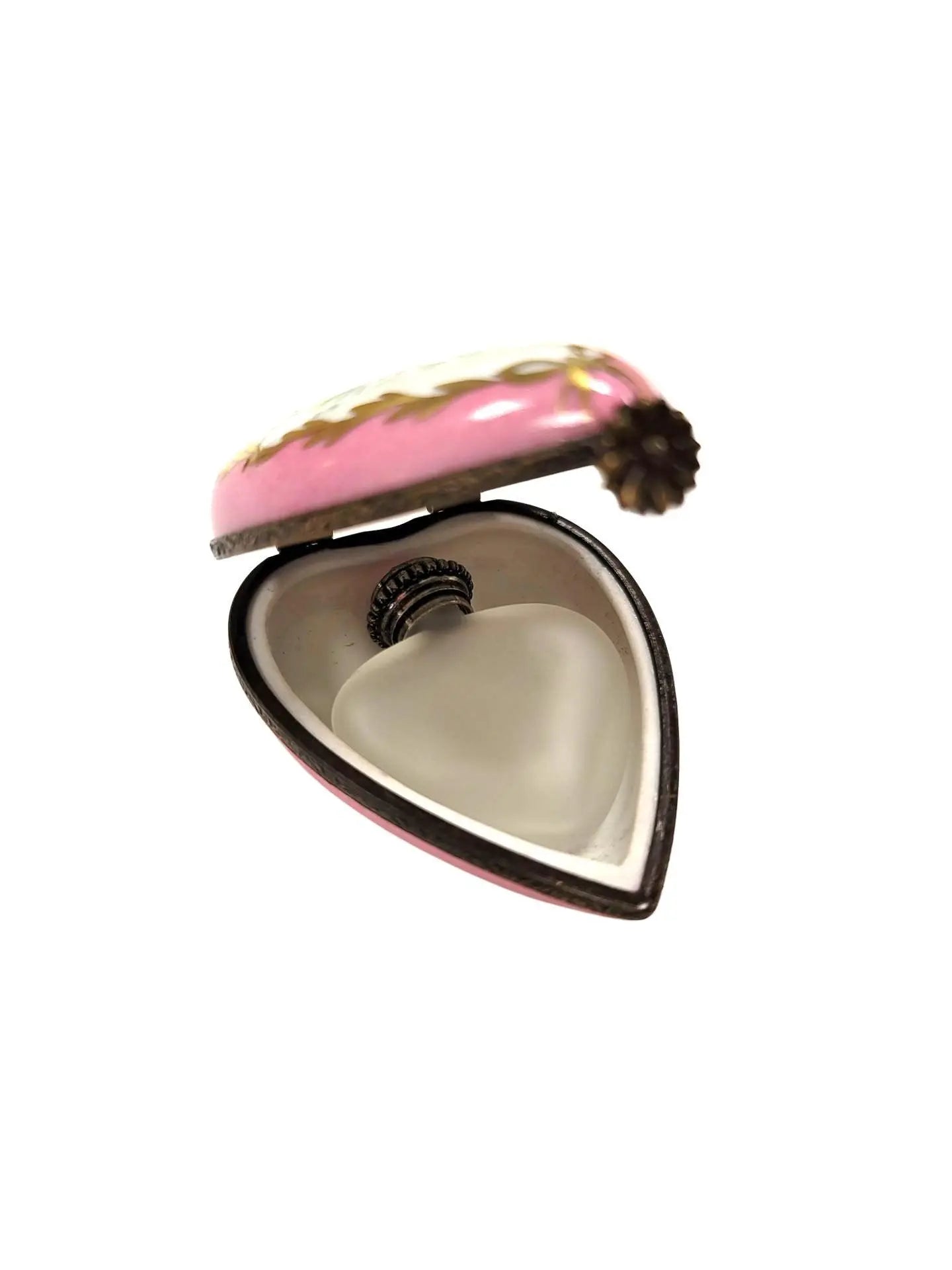 Pink Heart Perfume Box Porcelain Limoges Perfume Heart French Trinket Box
