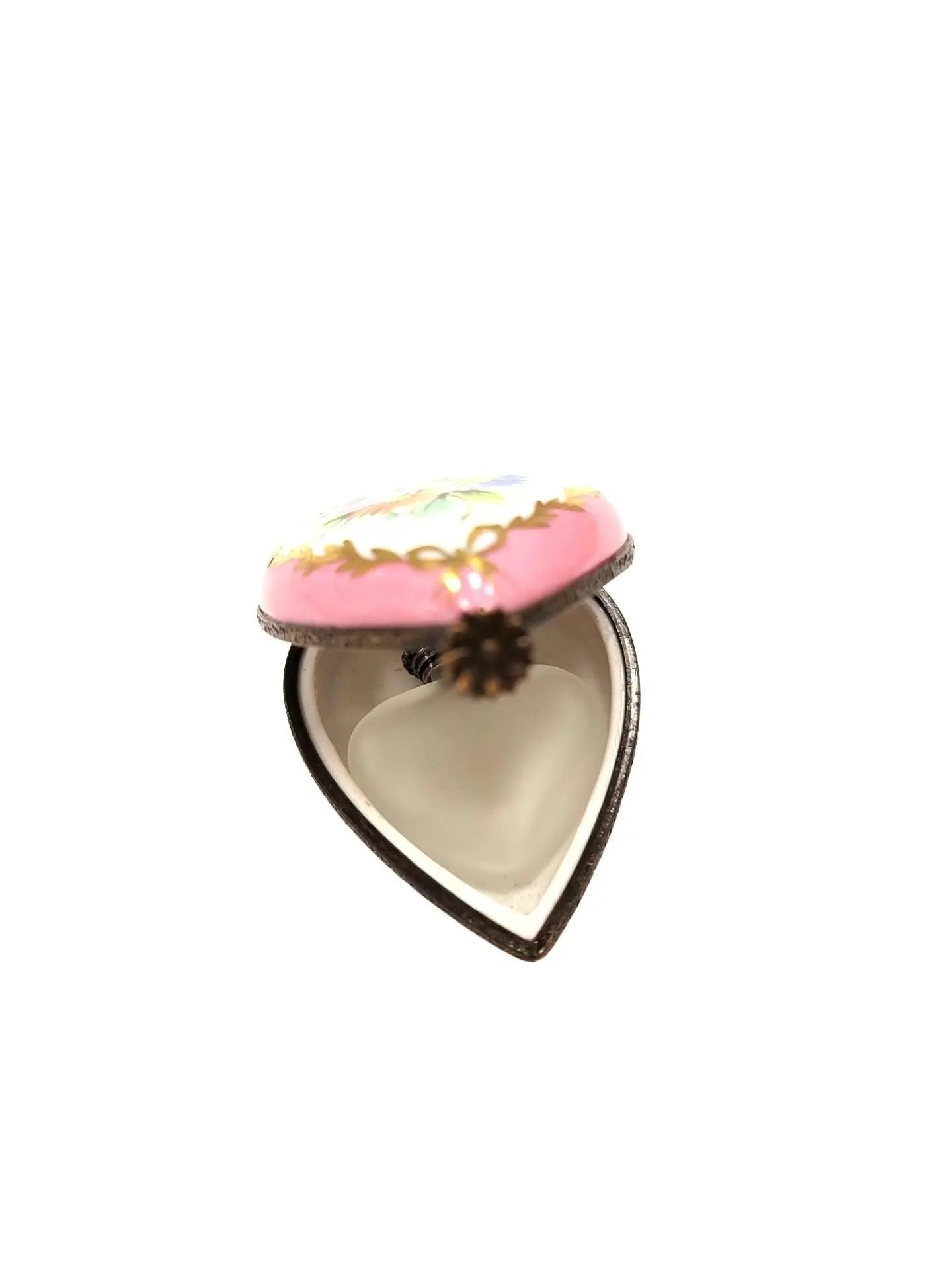 Pink Heart Perfume Box Porcelain Limoges Perfume Heart French Trinket Box
