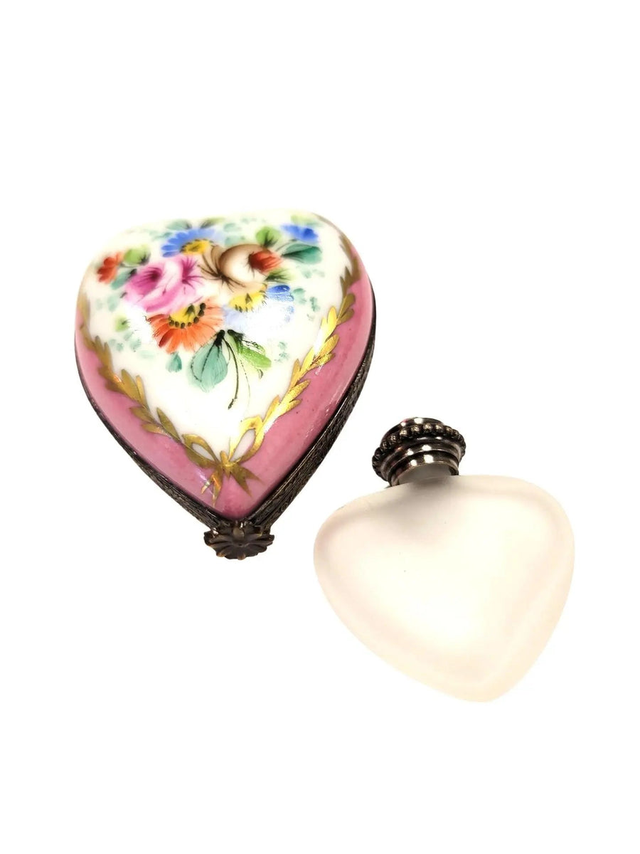 Pink Heart Perfume Box Porcelain Limoges Perfume Heart French Trinket Box
