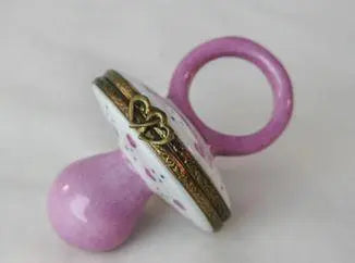 Pink Pacifier Baby Porcelain Limoges BABY maternity LIMOGES BOXES French Trinket Box