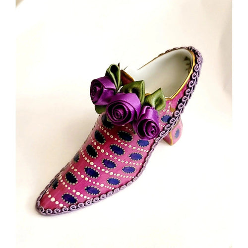 Pink Purple Limoges Shoe Box Porcelain Limoges shoes French Trinket Box