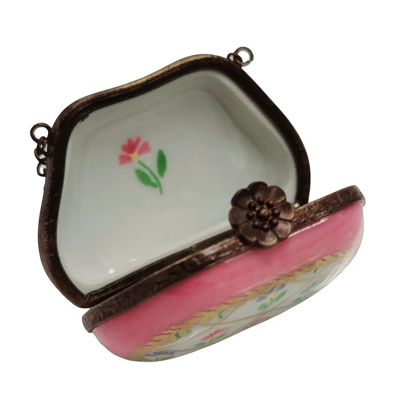 Pink Purse Flowers Limoges Box Porcelain Limoges purse trinket box limoges French Trinket Box