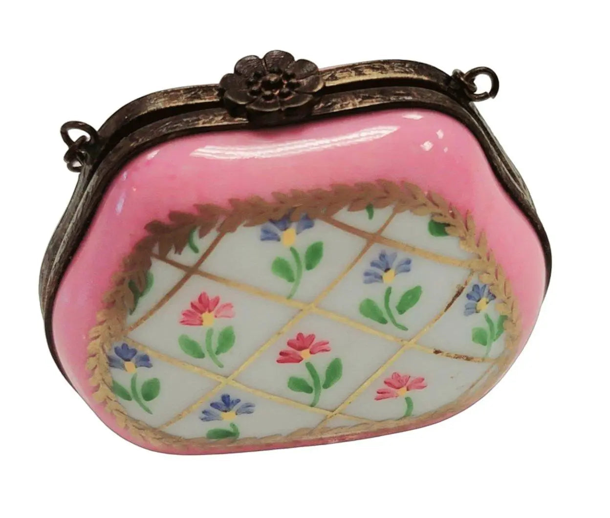 Pink Purse Flowers Limoges Box Porcelain Limoges purse trinket box limoges French Trinket Box