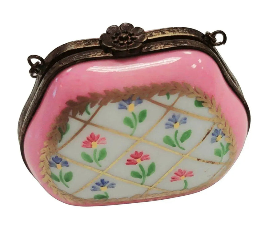 Pink Purse Flowers Limoges Box Porcelain Limoges purse trinket box limoges French Trinket Box