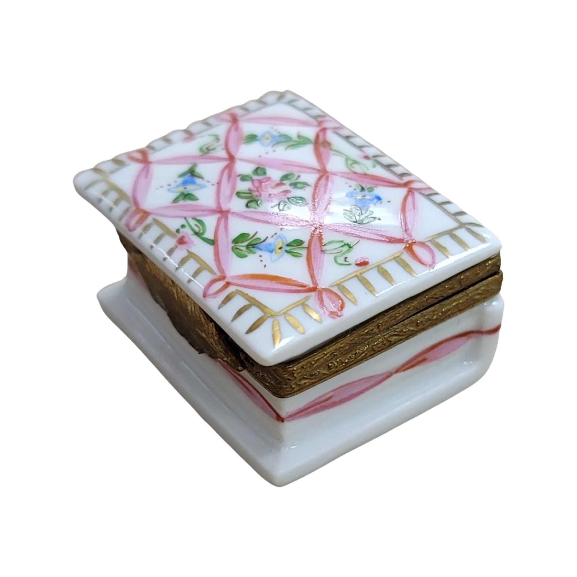 Pink Ribbon Porcelain Keepsake Box Porcelain Limoges home book French Trinket Box