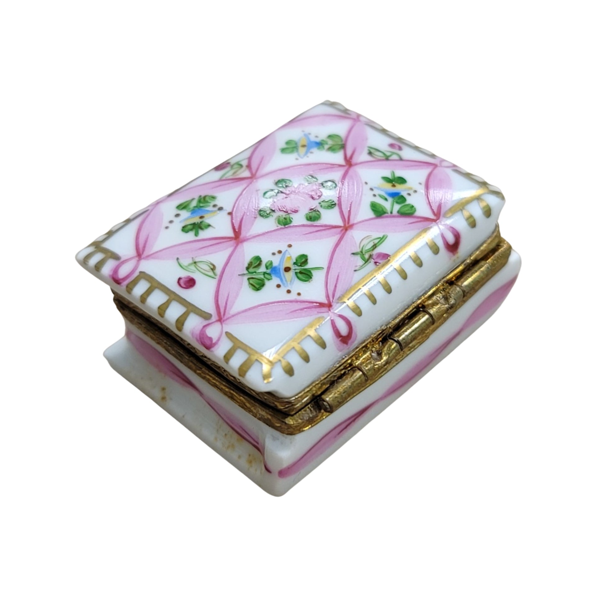 Pink Ribbon Porcelain Keepsake Box Porcelain Limoges home book French Trinket Box