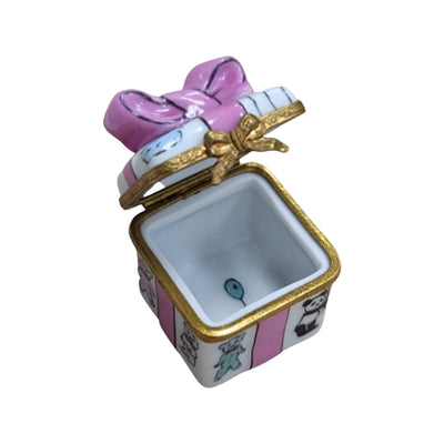 Pink Ribbon Baby Gift Box Porcelain Limoges special birthday baby French Trinket Box