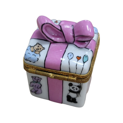 Pink Ribbon Baby Gift Box Porcelain Limoges special birthday baby French Trinket Box
