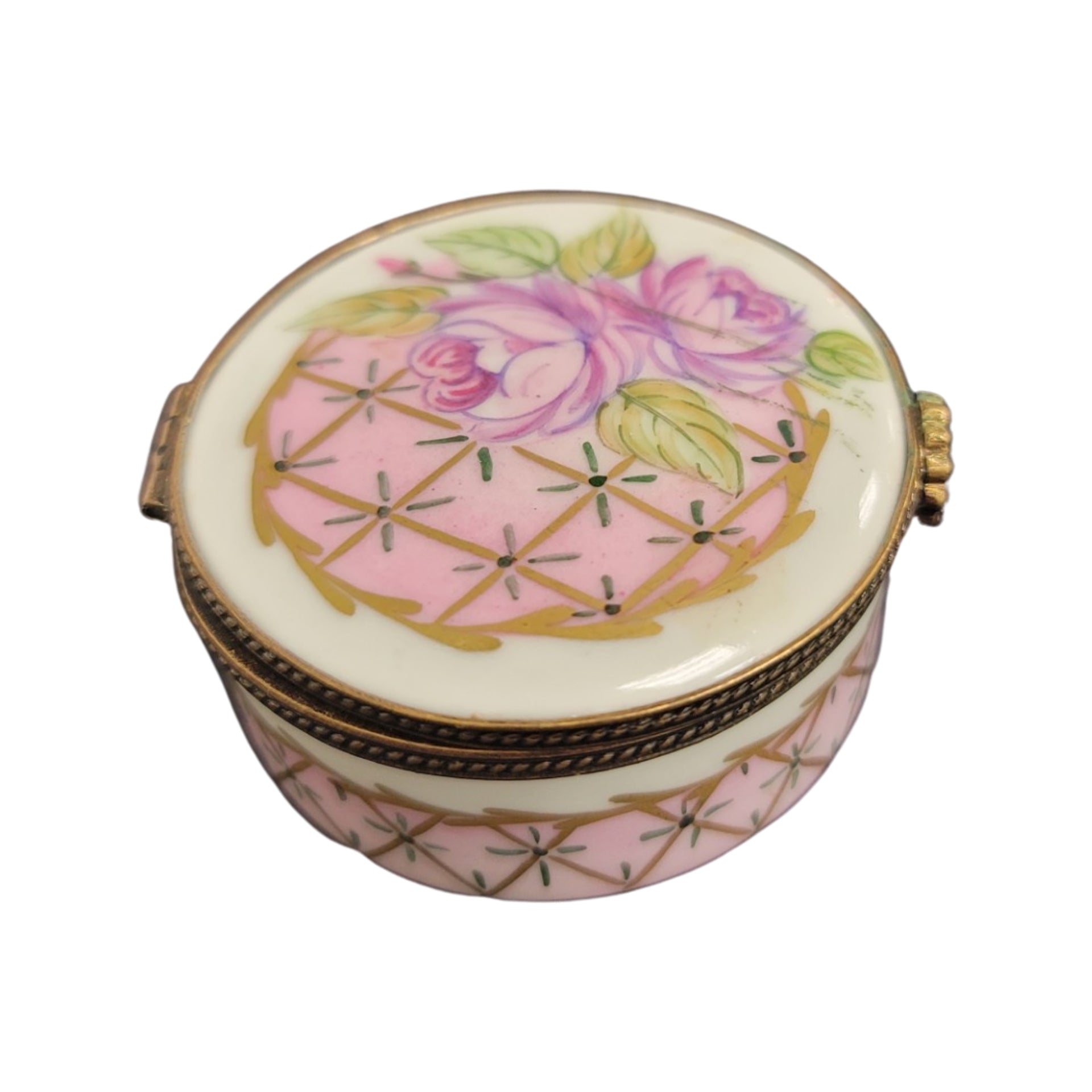 Pink Roses Luxury Pill Box Porcelain Limoges LIMOGES BOXES traditional French Trinket Box