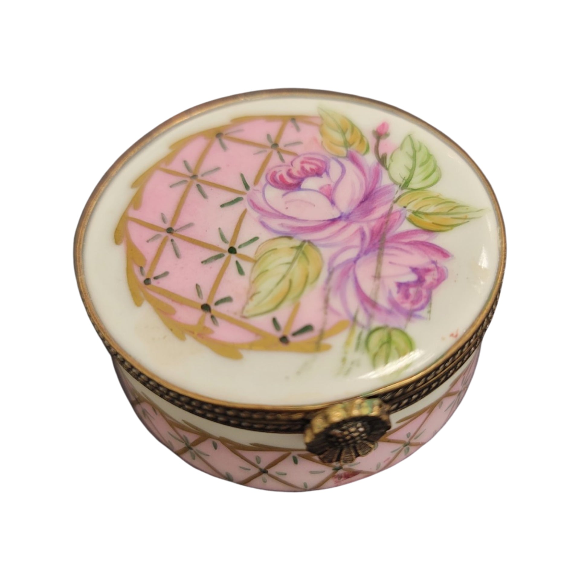 Pink Roses Luxury Pill Box Porcelain Limoges LIMOGES BOXES traditional French Trinket Box