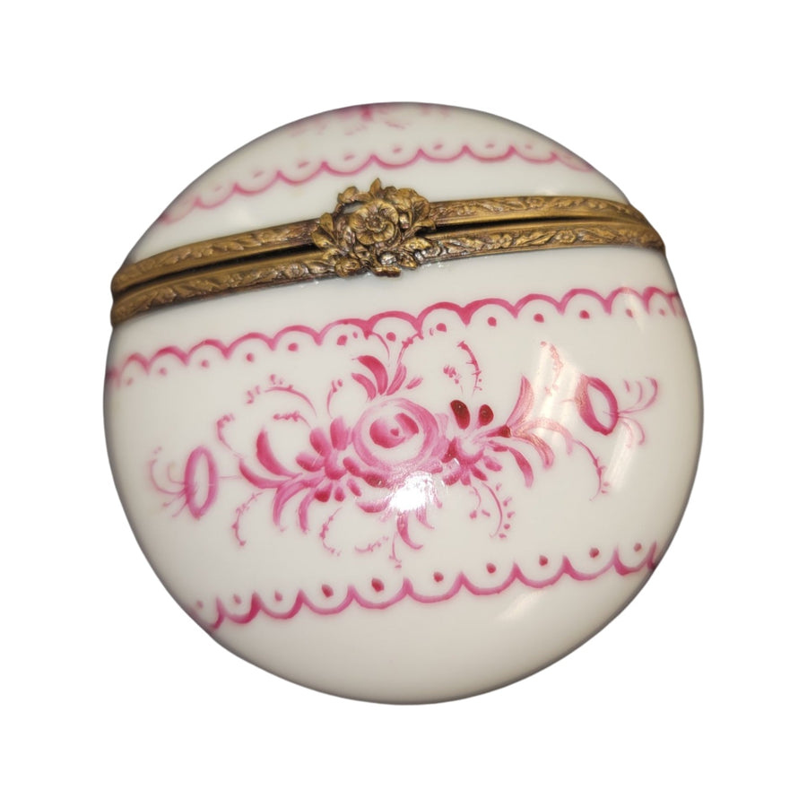 Pink Round Porcelain Treasure Porcelain Limoges LIMOGES BOXES traditional French Trinket Box