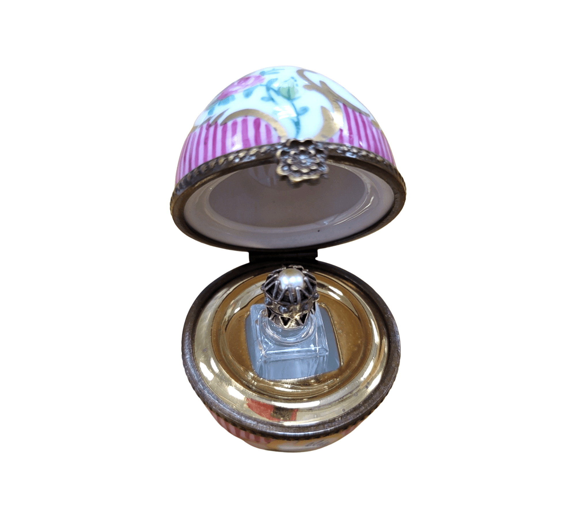 Pink Striped Porcelain Perfume Egg Porcelain Limoges perfume egg French Trinket Box