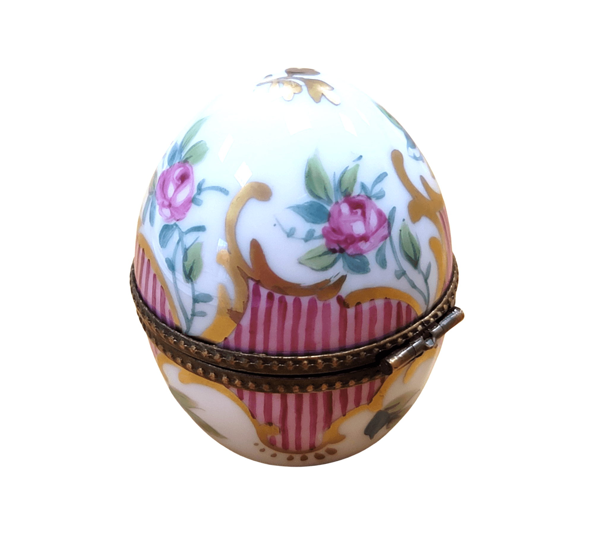 Pink Striped Porcelain Perfume Egg Porcelain Limoges perfume egg French Trinket Box