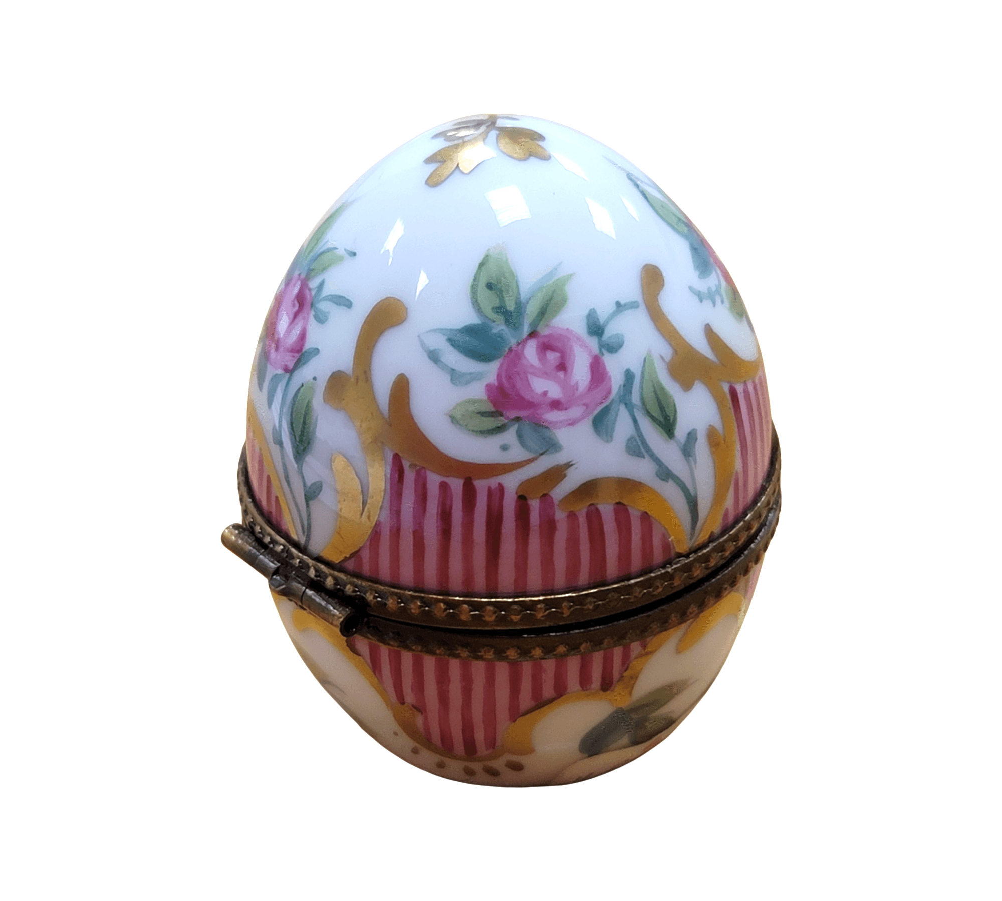 Pink Striped Porcelain Perfume Egg Porcelain Limoges perfume egg French Trinket Box
