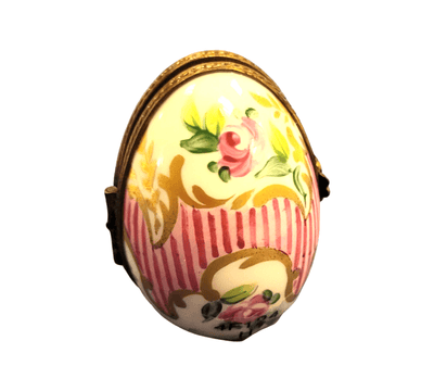 Pink Stripes Oval Picture Frame Porcelain Limoges egg French Trinket Box