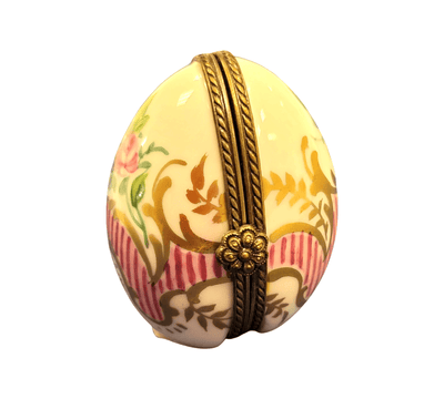 Pink Stripes Oval Picture Frame Porcelain Limoges egg French Trinket Box