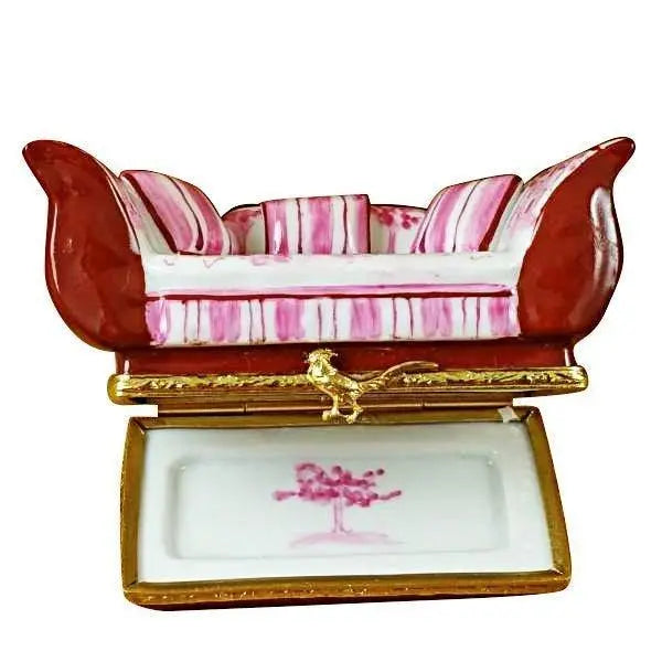 Pink Toile Sofa Limoges box, hand-painted porcelain made in France