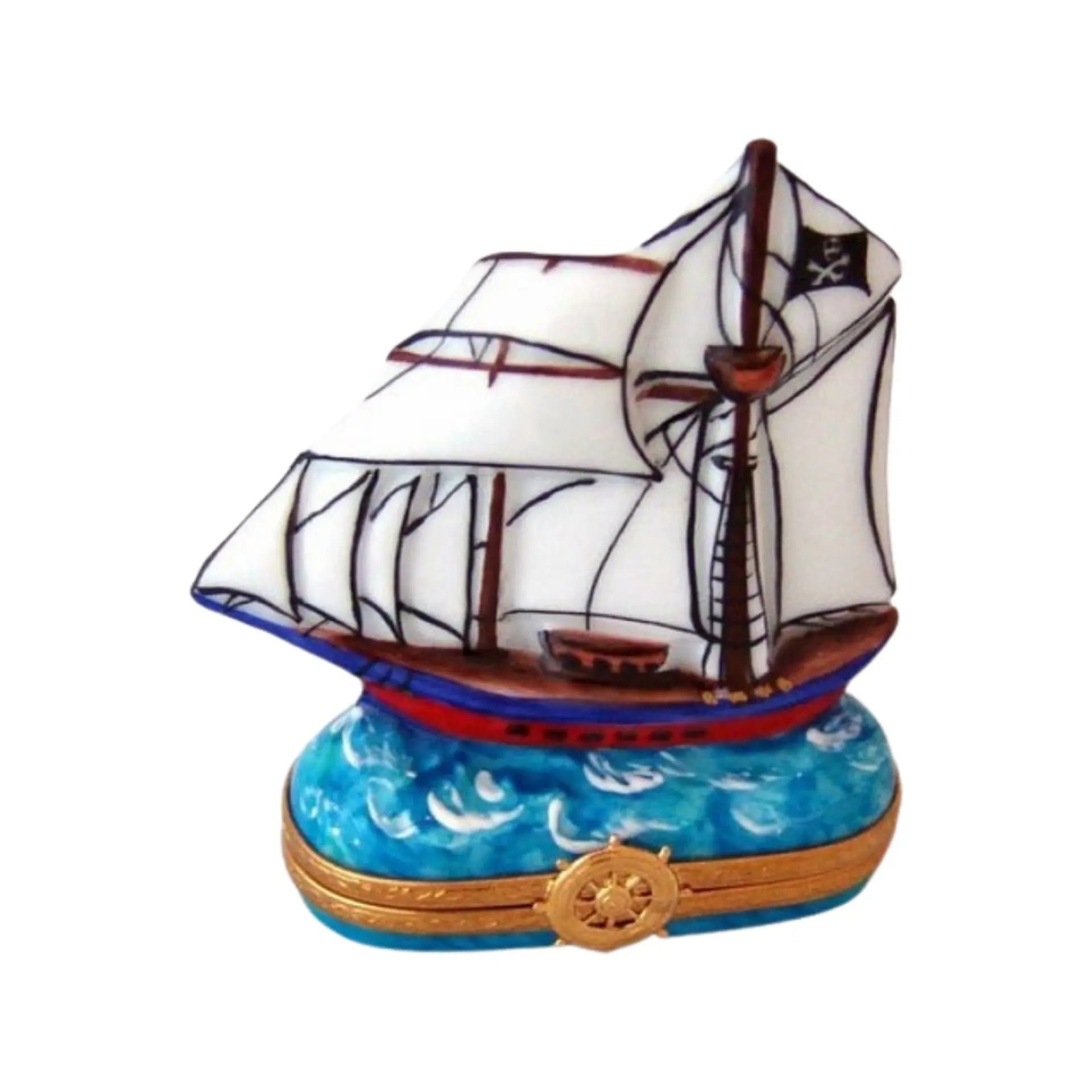 Pirate Ship Porcelain Limoges travel fairy myth French Trinket Box