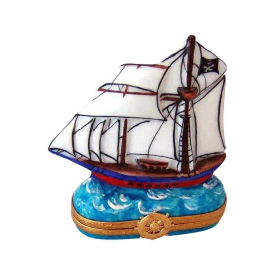 Pirate Ship Porcelain Limoges travel fairy myth French Trinket Box