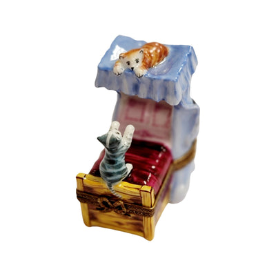 Playful Cats on Elegant Bed Porcelain Limoges cat cats limoge box home furniture French Trinket Box