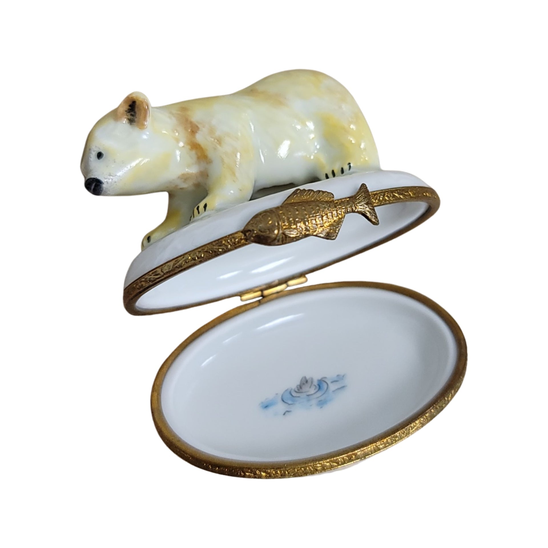 Polar Bear Cub Figurine Box Porcelain Limoges bear winter French Trinket Box