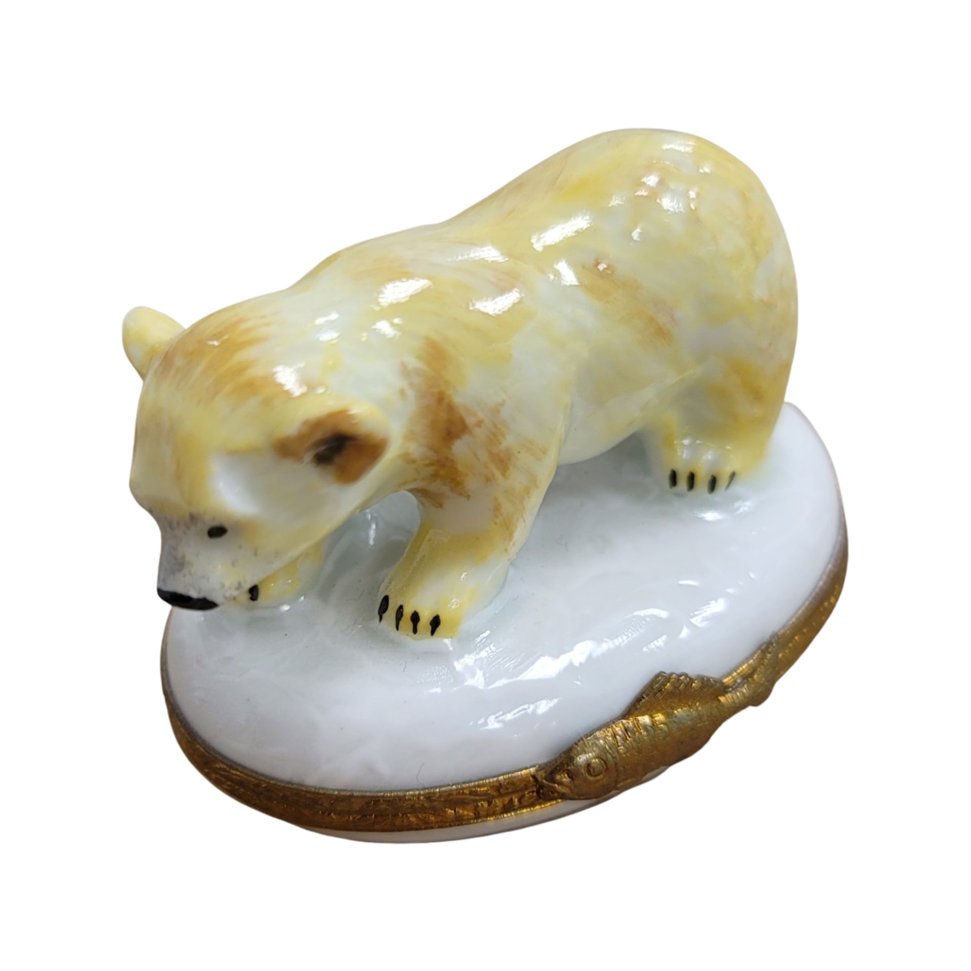 Polar Bear Cub Figurine Box Porcelain Limoges bear winter French Trinket Box
