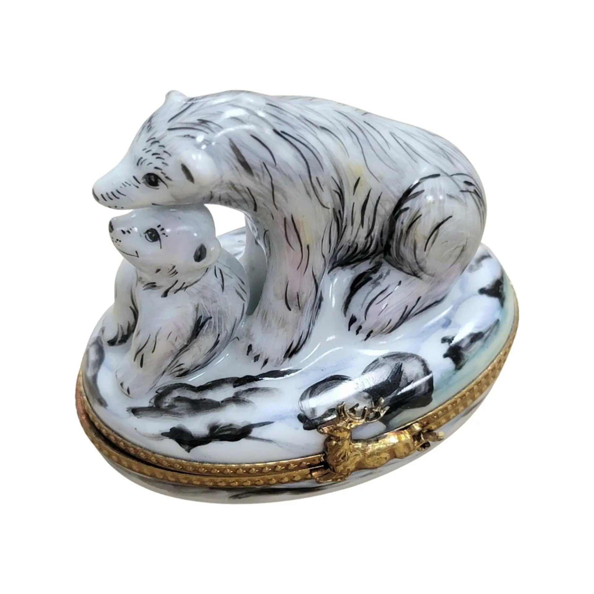 Polar Bear and Cub Figurine Porcelain Limoges bear wild animal French Trinket Box