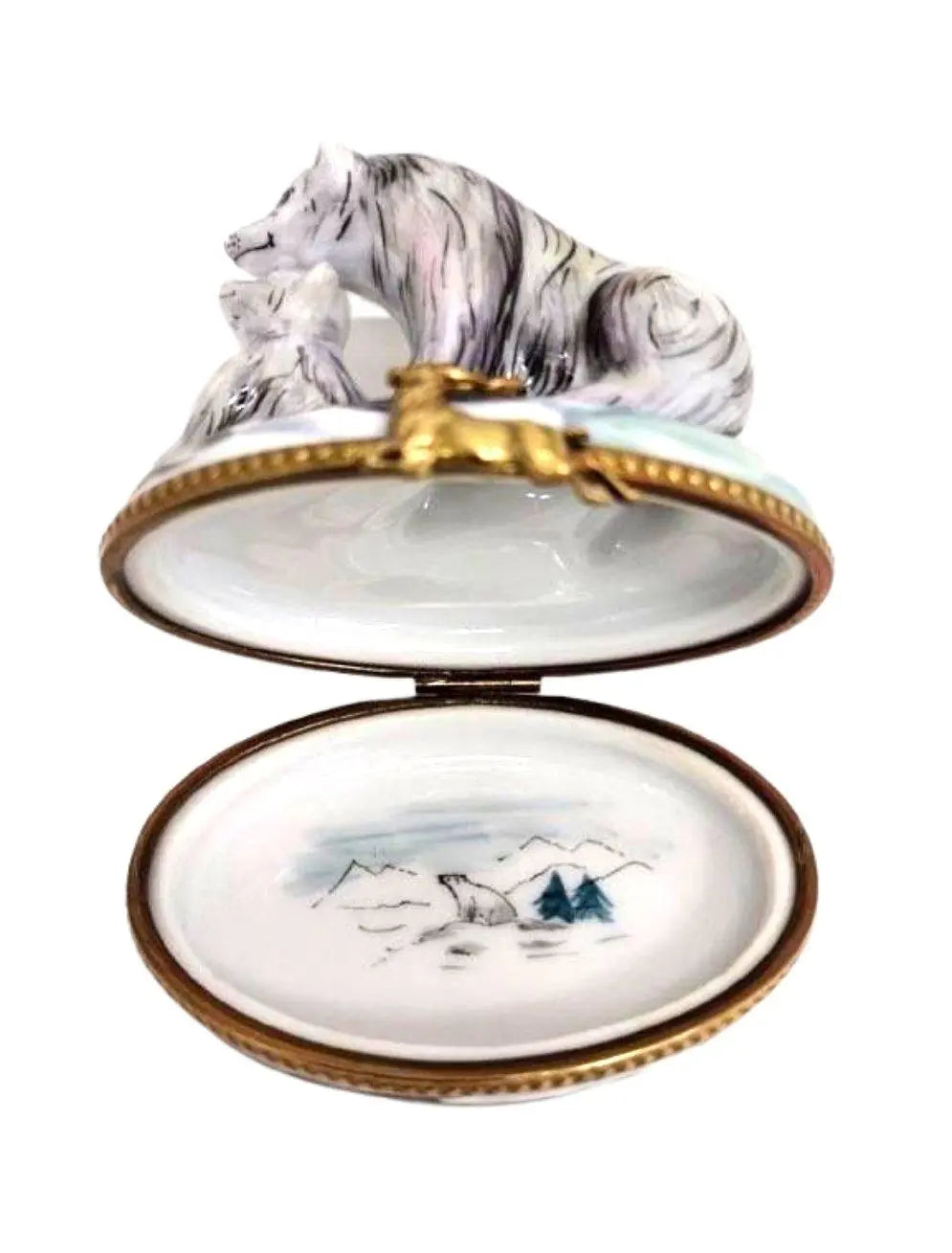 Polar Bear and Cub Figurine Porcelain Limoges bear wild animal French Trinket Box