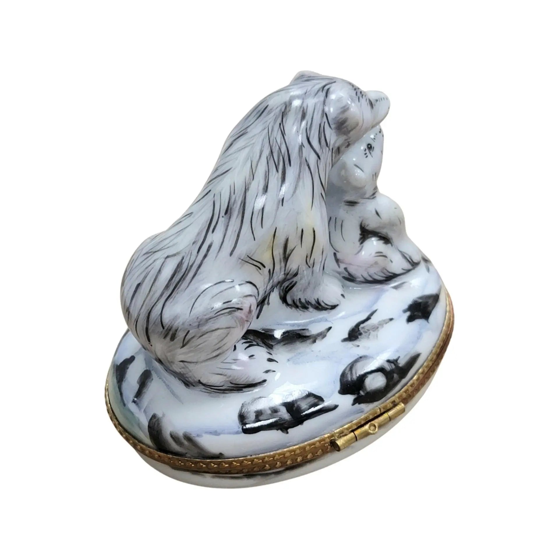 Polar Bear and Cub Figurine Porcelain Limoges bear wild animal French Trinket Box