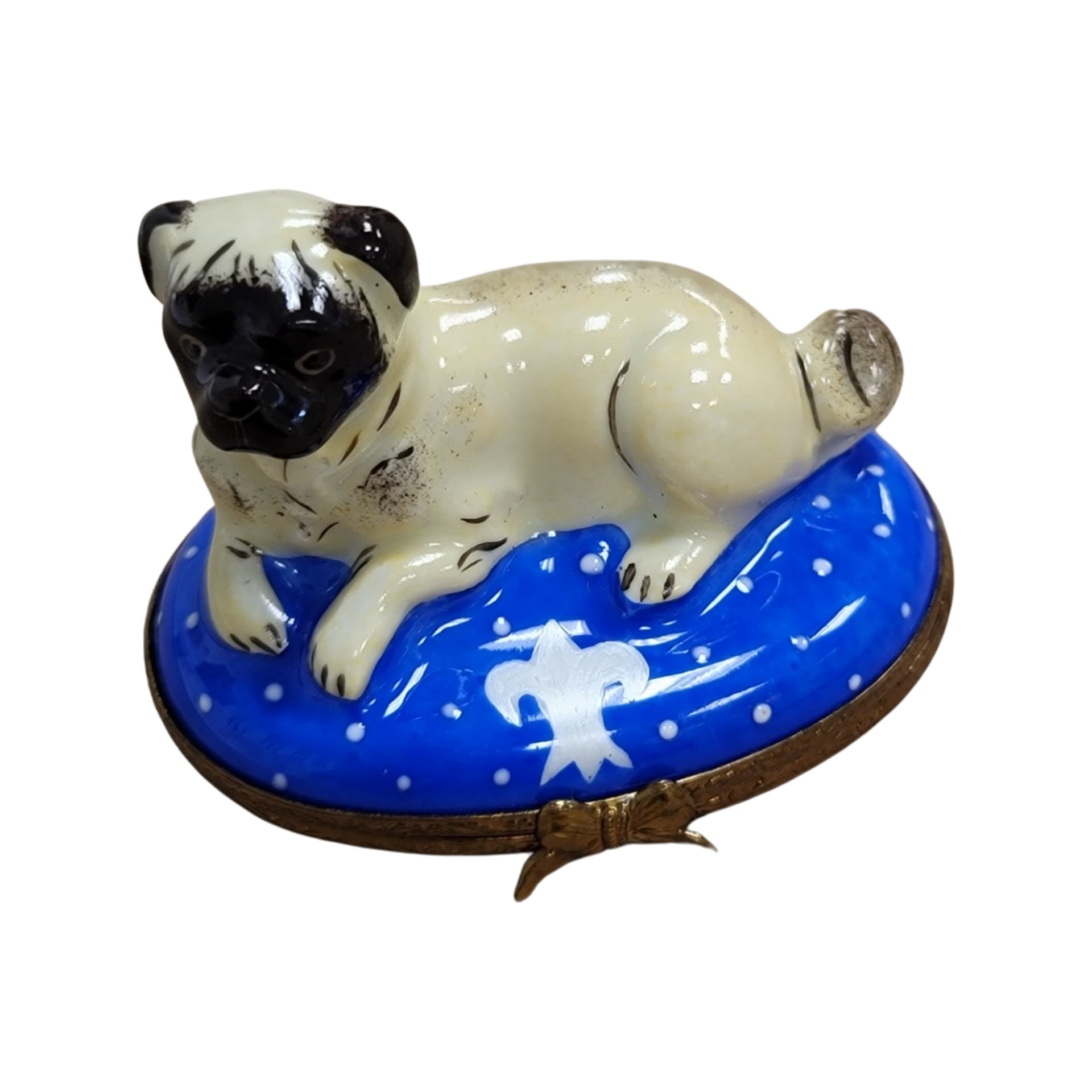 Pug Dog Limoges Box Delight Porcelain Limoges dog beach limoges box French Trinket Box
