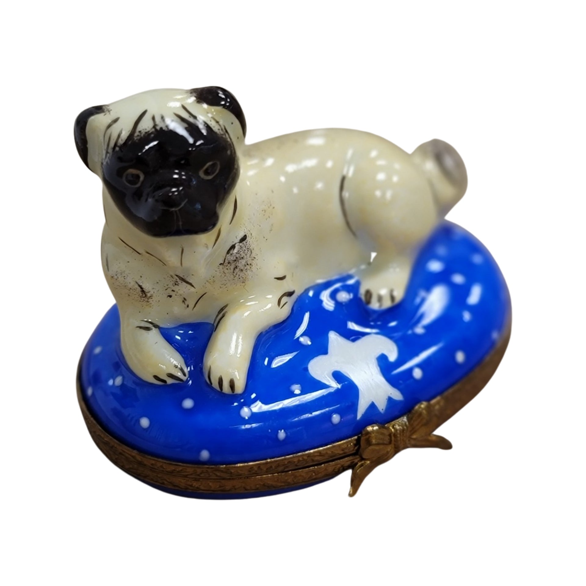 Pug Dog Limoges Box Delight Porcelain Limoges dog beach limoges box French Trinket Box