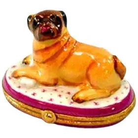 Pug w Bone Porcelain Limoges dog dogs French Trinket Box