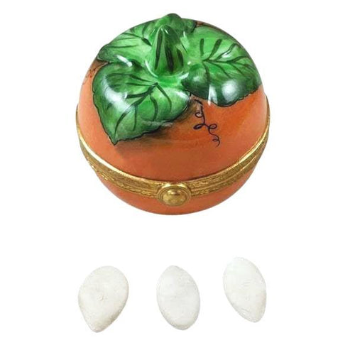 Pumpkin with Seeds Porcelain Limoges Thanksgiving Autumn French Trinket Box