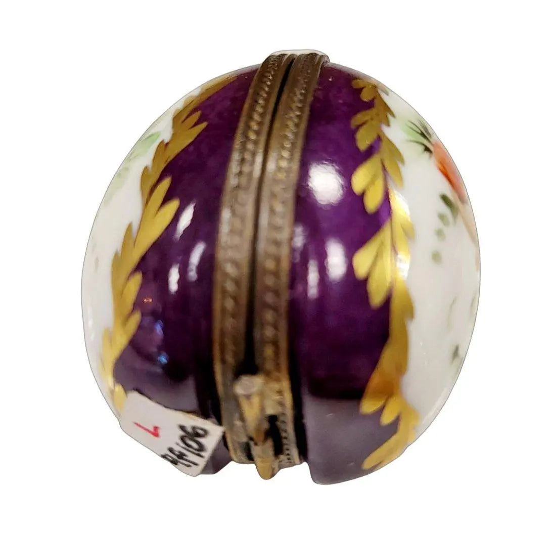 Purple Egg Gold Perfume Box Porcelain Limoges perfume egg French Trinket Box