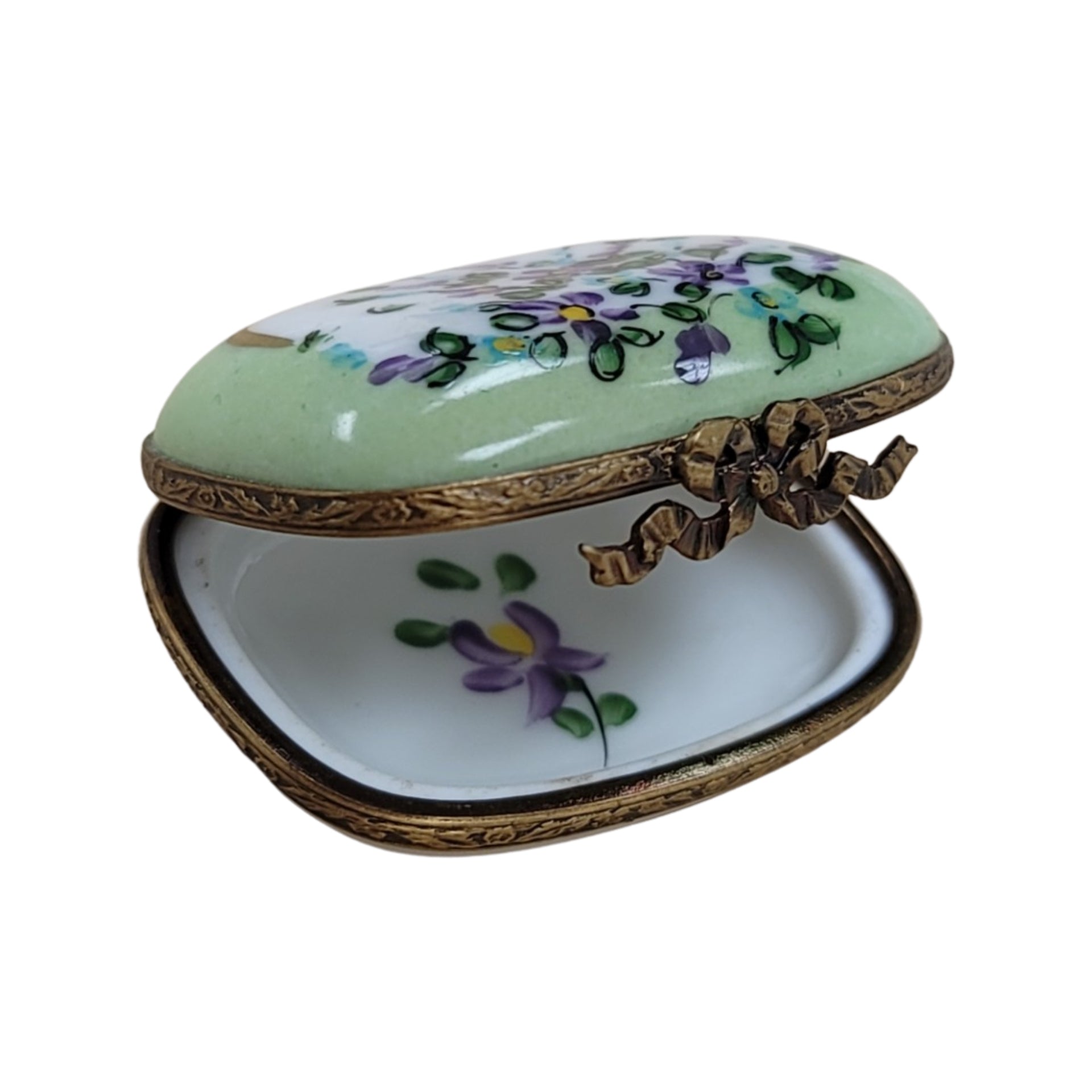 Purple Floral Limoges Pill Box Porcelain Limoges LIMOGES BOXES traditional Flowers French Trinket Box